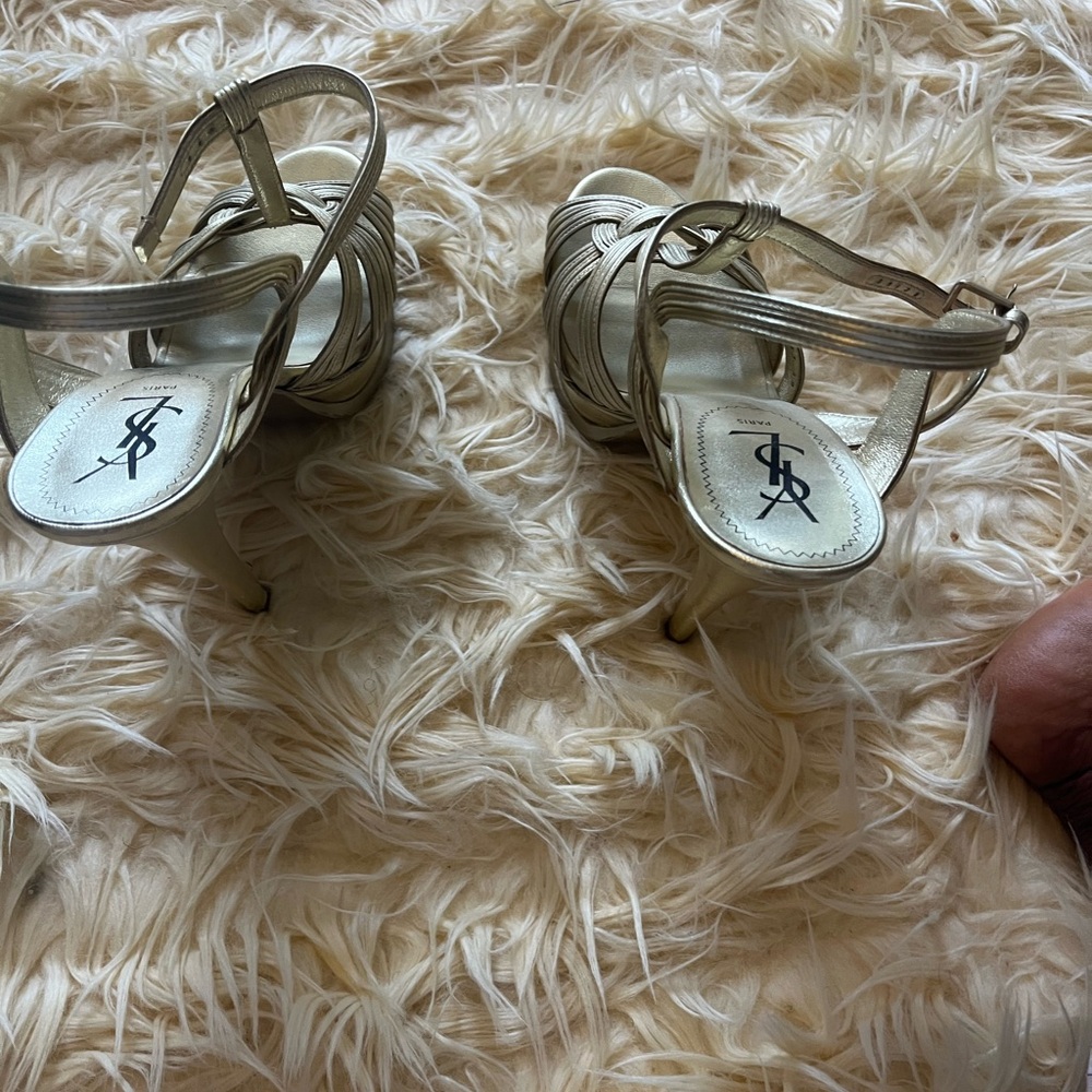 YSL Metallic Strappy Heels